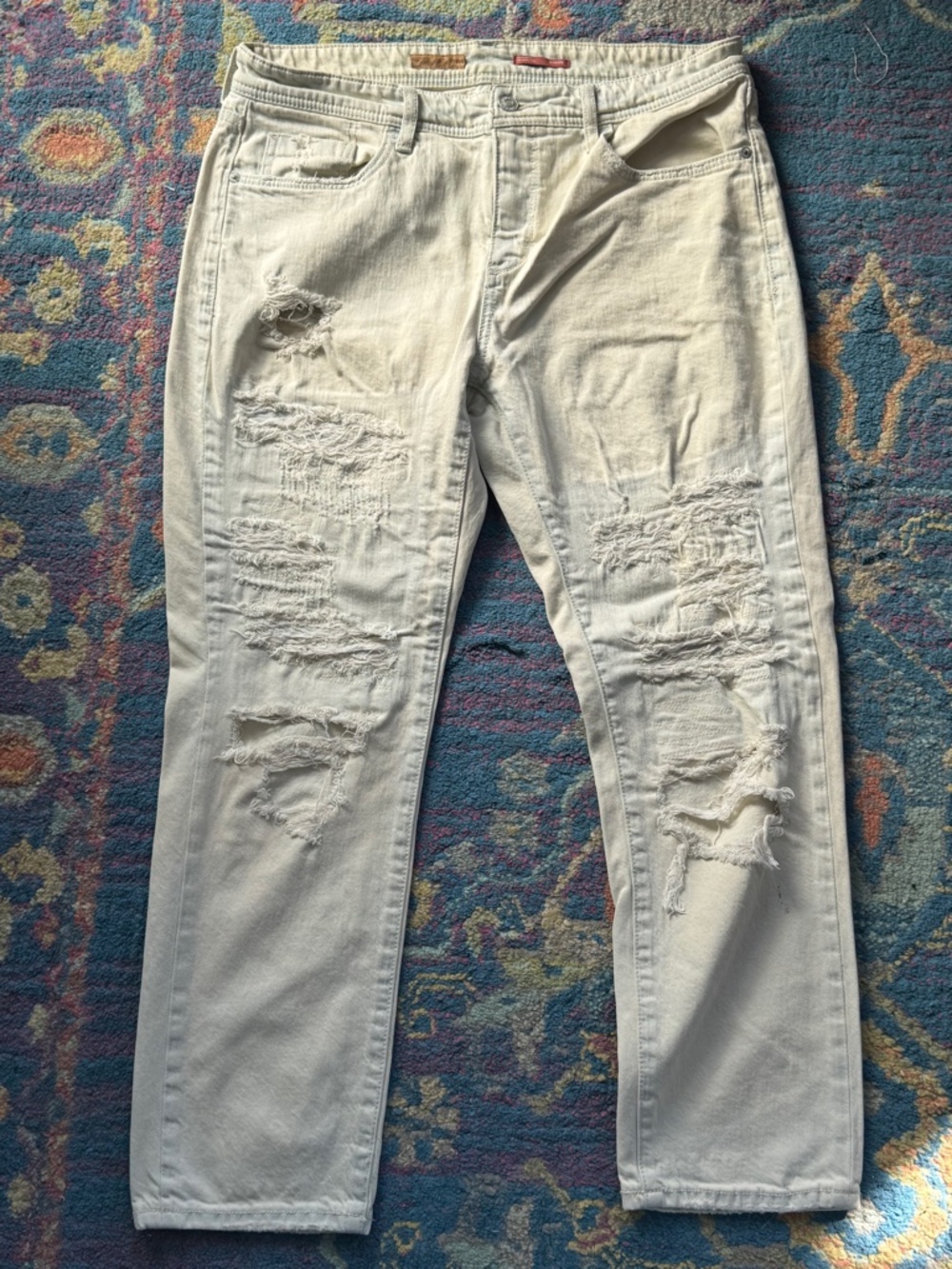 ANTHROPOLOGIE Pilcro White Heavily Distressed Straight Leg Jeans